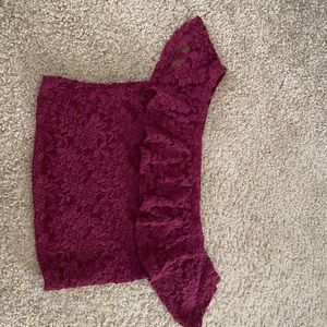 Lace off the shoulder blouse, burgundy